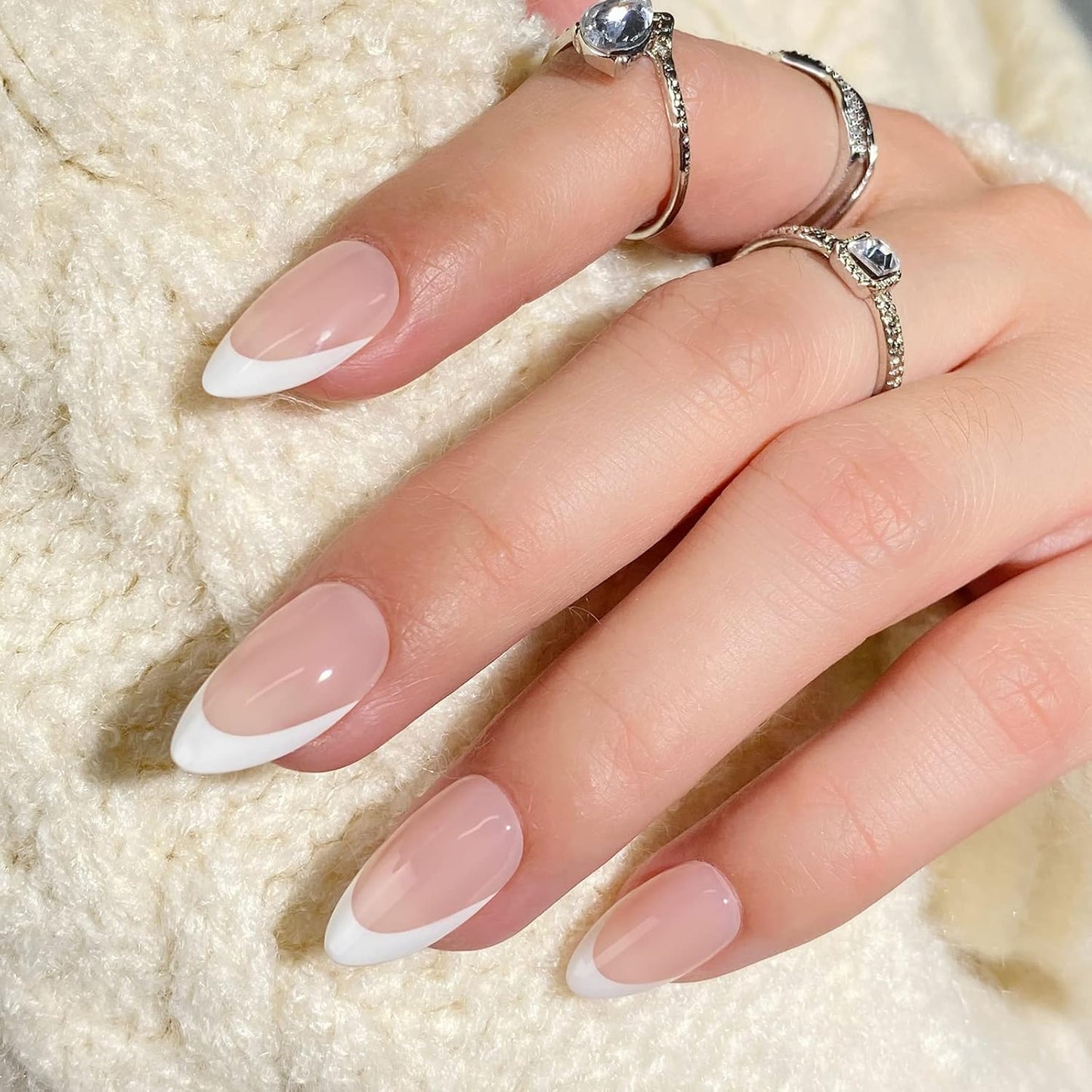 Silver Veins Medium Almond Nails - Press On Nails